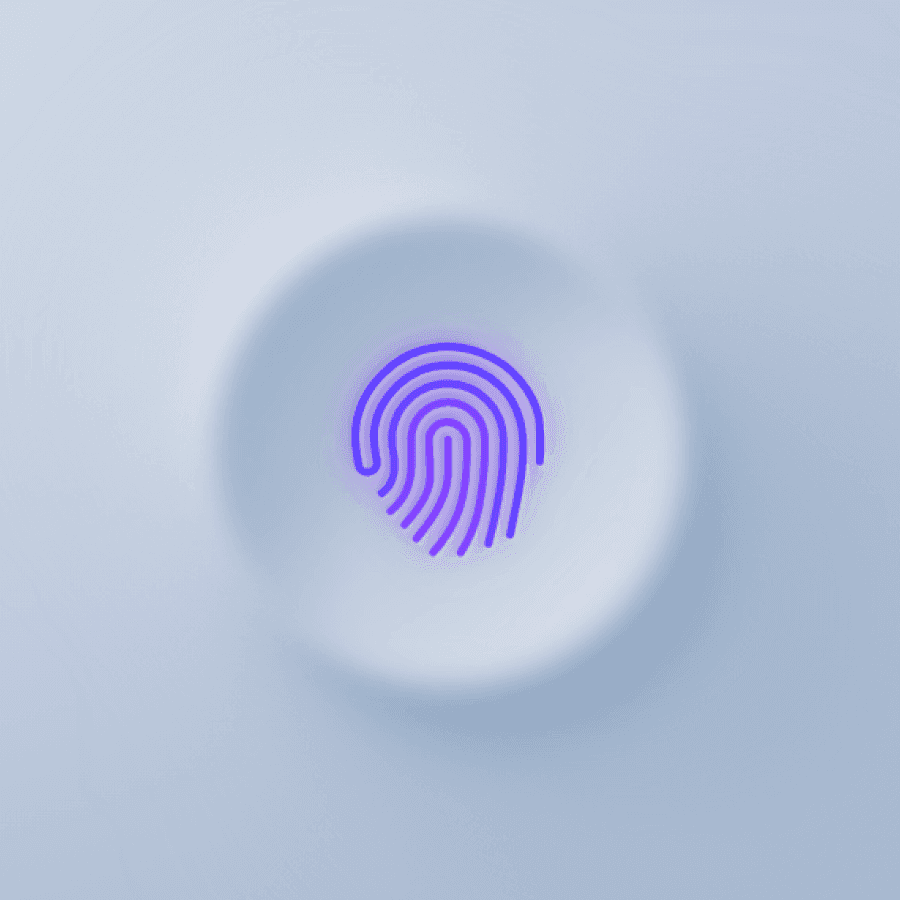 An illuminated fingerprint outline on a subtle, raised button